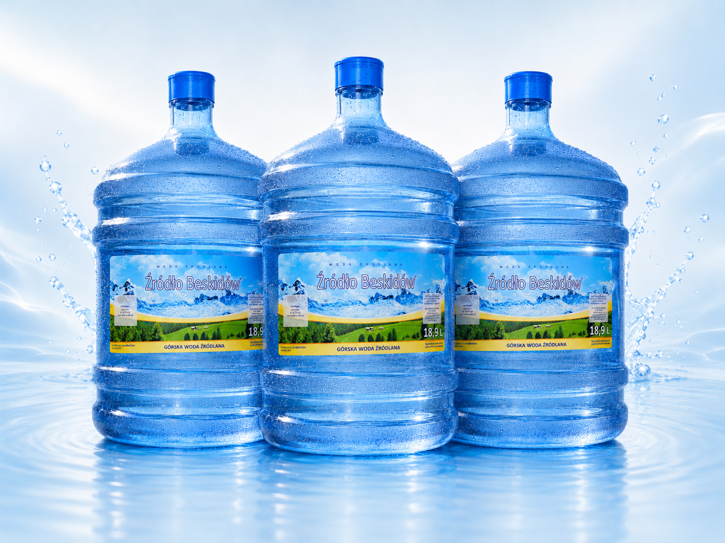 3 baniaki wody źródlanej 19L z dostawą, najczęściej wybierany zestaw dla rodziny